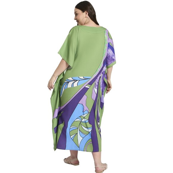Gypsie Blu Women Leaf Printed Plus Size Kaftan Dress Evening Maxi for Party Wear - Picture 7 of 8